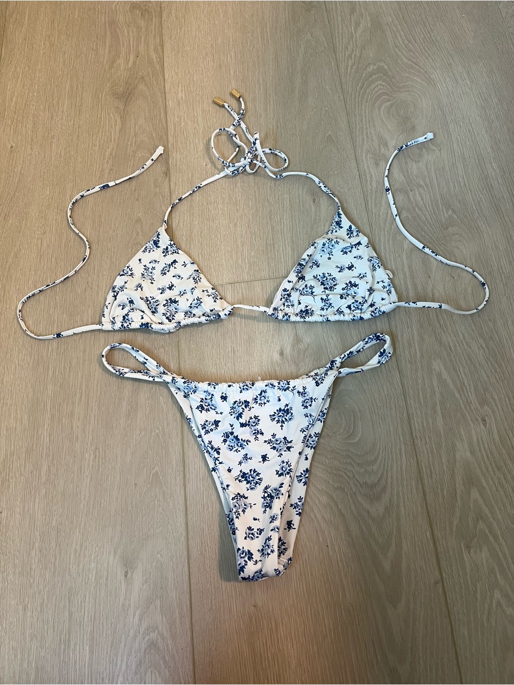 Garage White Bikini with Blue Floral Print